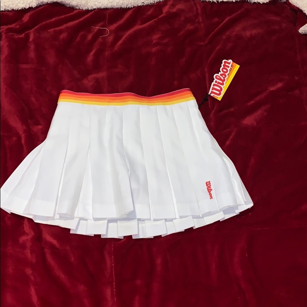 Forever 21 White Pleated Tennis Skirt with Rainbow Waistband